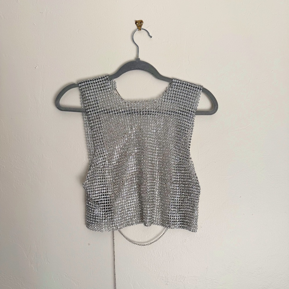 House of Harlow Silver Rhinestone Chainmail Top – NWT, Size Medium